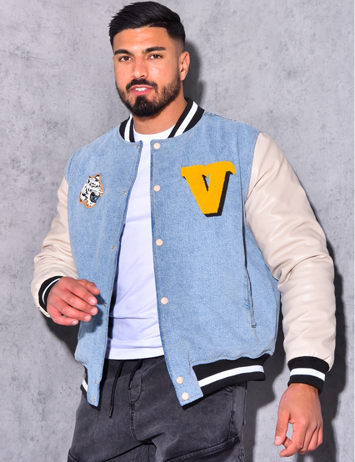 Veste bi-matière avec tête de tigre Veste bi-matière avec tête de tigre