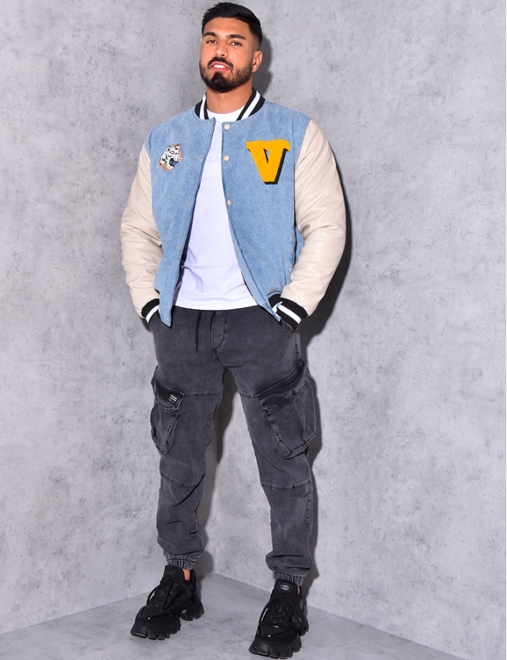 Veste bi-matière avec tête de tigre Veste bi-matière avec tête de tigre