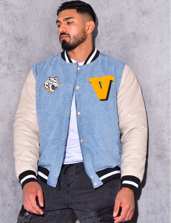 Veste bi-matière avec tête de tigre Veste bi-matière avec tête de tigre