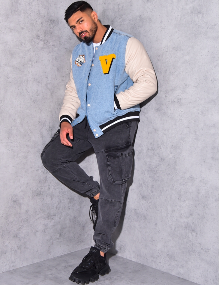 Veste bi-matière avec tête de tigre Veste bi-matière avec tête de tigre