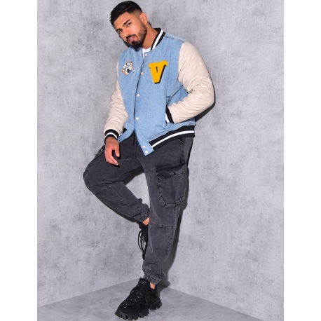 Veste bi-matière avec tête de tigre Veste bi-matière avec tête de tigre