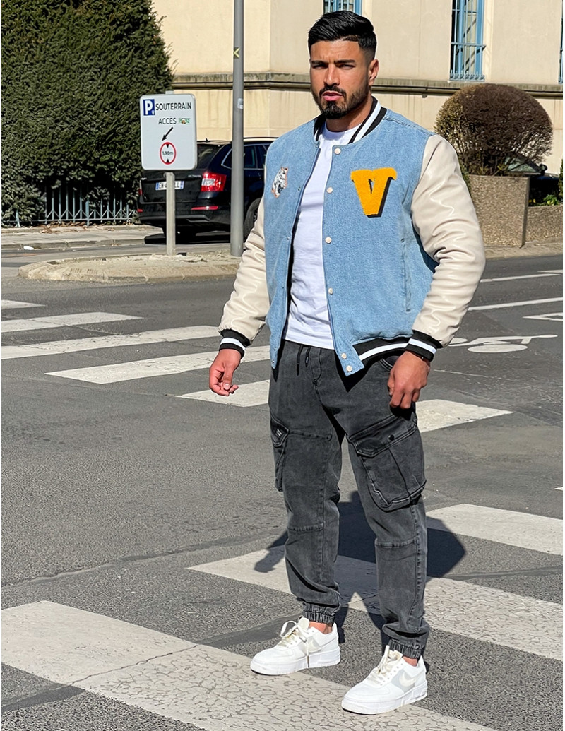 Veste bi-matière avec tête de tigre
