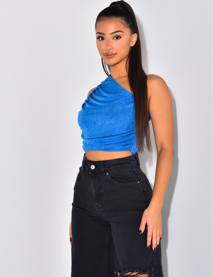 Crop top asymétrique en maille irisée