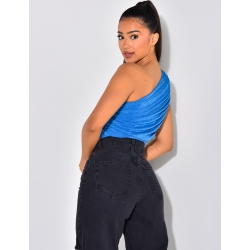 Crop top asymétrique en maille irisée