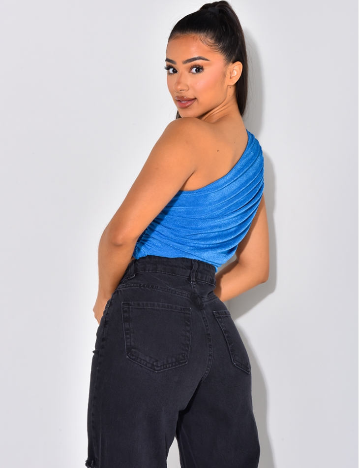 Crop top asymétrique en maille irisée