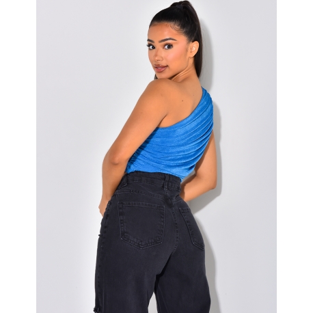 Crop top asymétrique en maille irisée