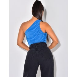 Crop top asymétrique en maille irisée