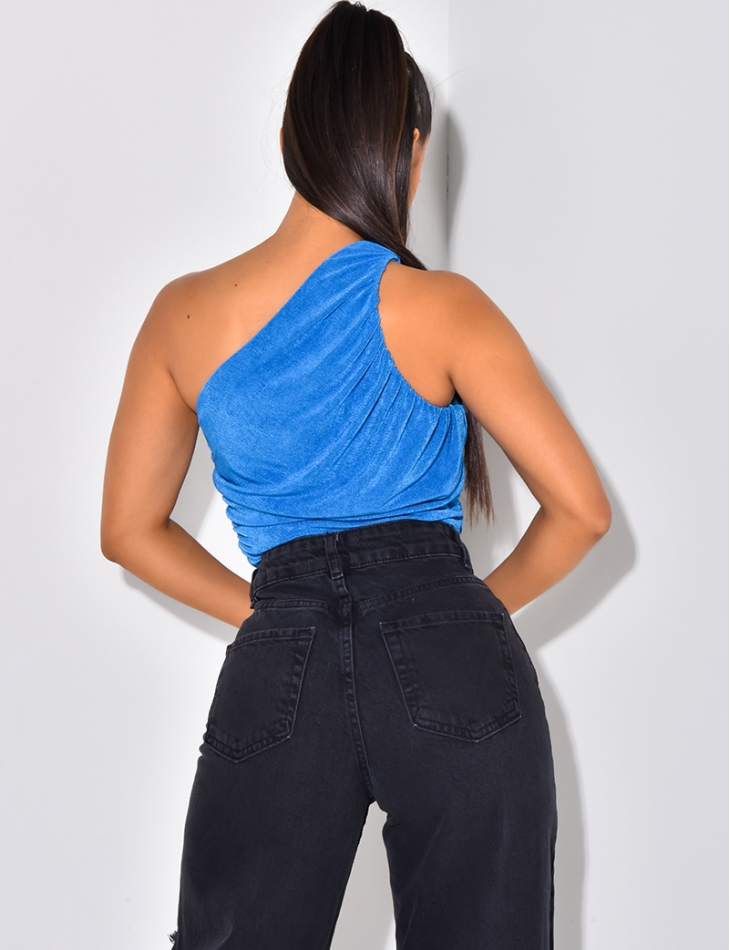 Crop top asymétrique en maille irisée