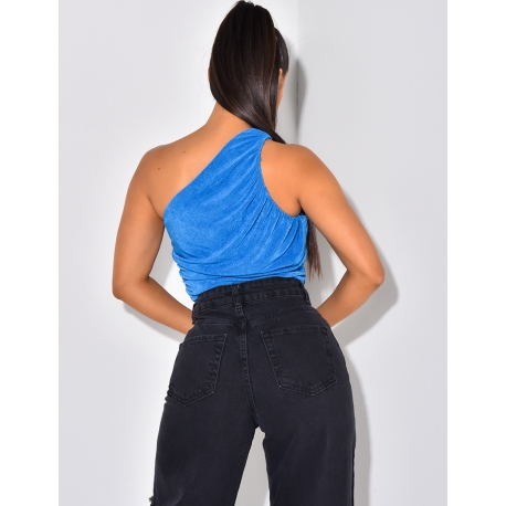 Crop top asymétrique en maille irisée