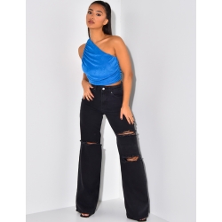 Crop top asymétrique en maille irisée