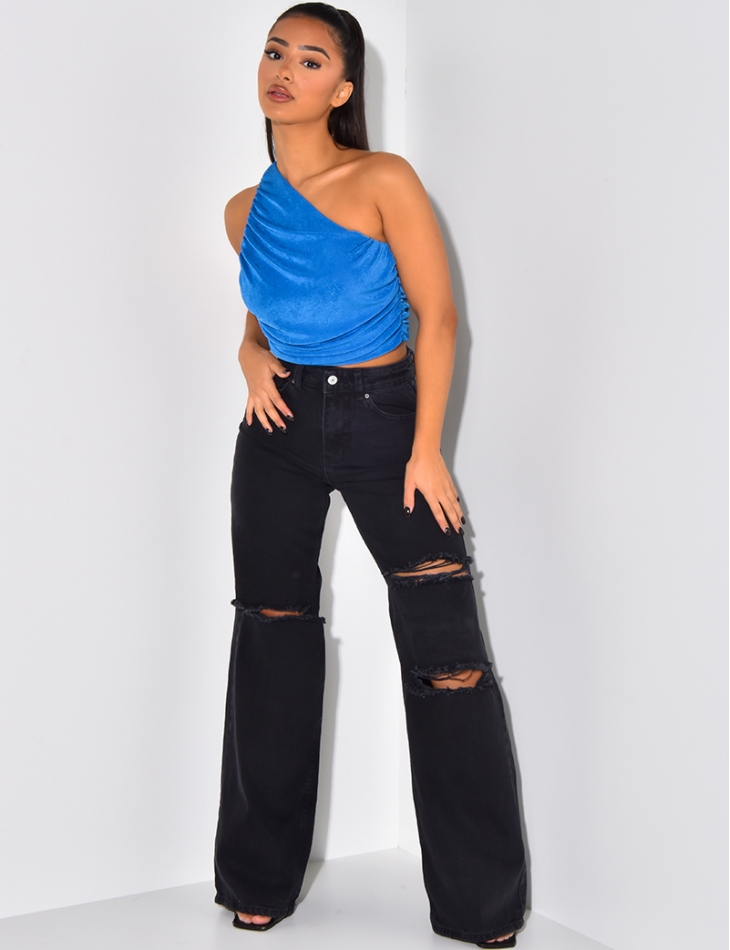 Crop top asymétrique en maille irisée