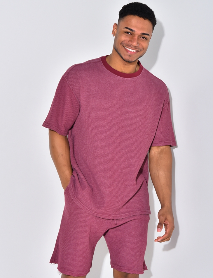 Waffle Fabric T shirt and Shorts Set