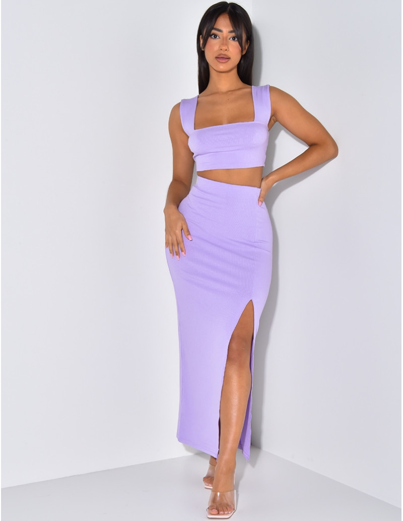 Ensemble jupe & brassière côtelée