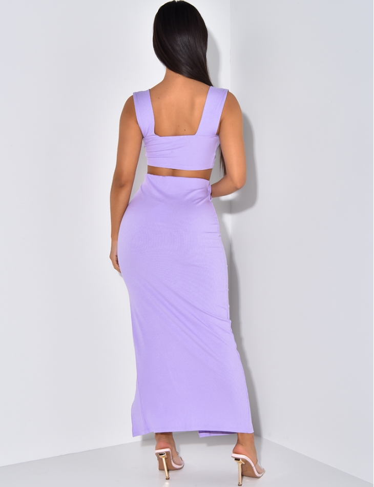 Ensemble jupe & brassière côtelée