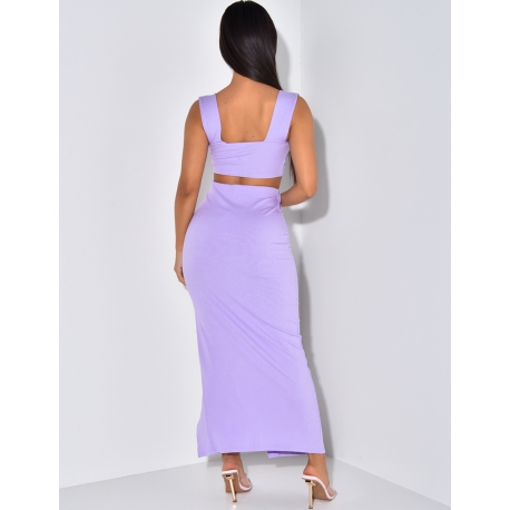 Ensemble jupe & brassière côtelée