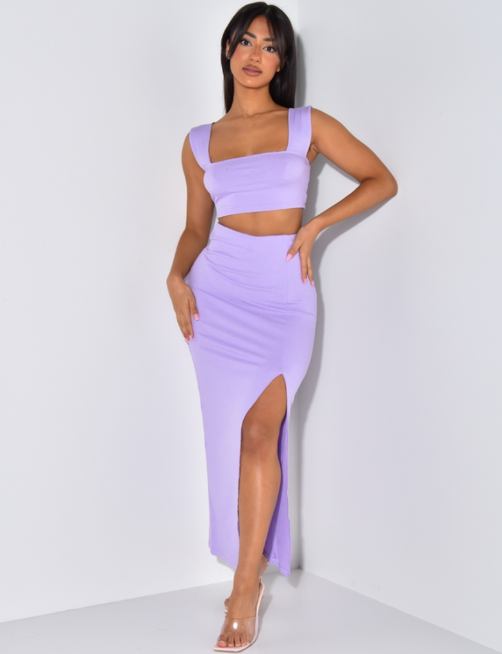 Ensemble jupe & brassière côtelée