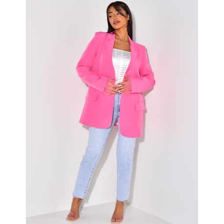 Veste de blazer avec petites plumes aux manches