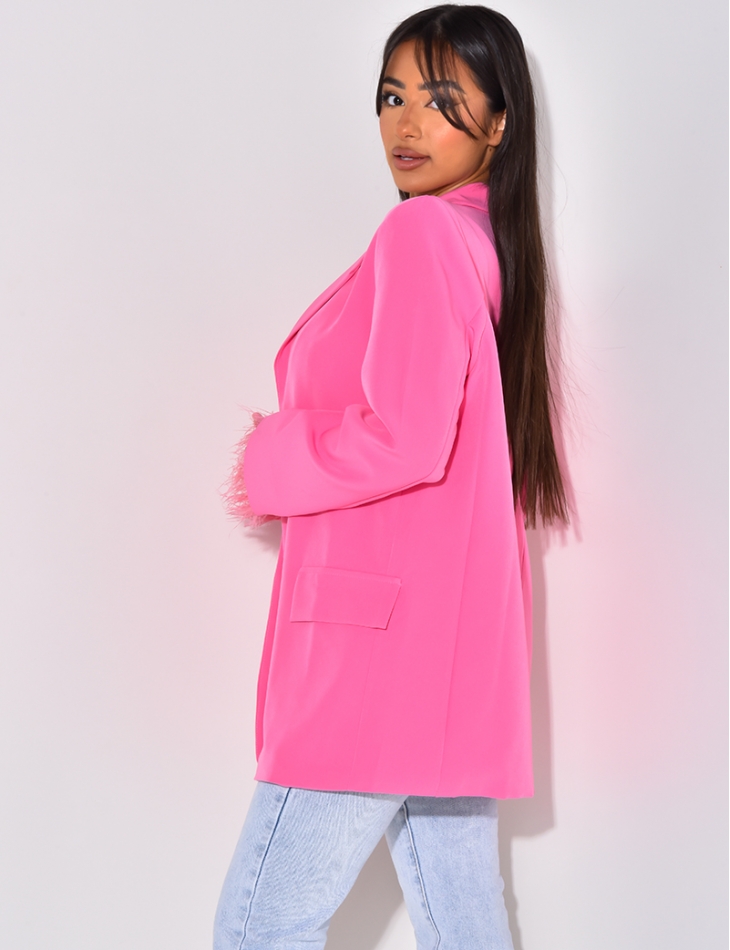 Veste de blazer avec petites plumes aux manches