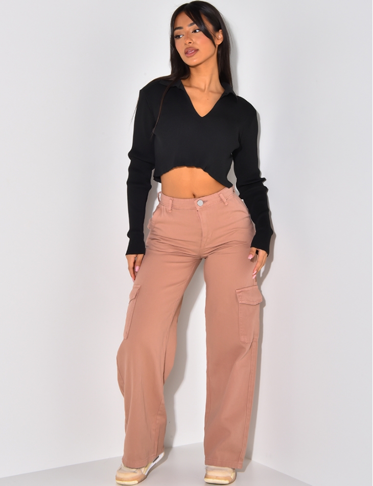 Crop-top manches longues côtelé