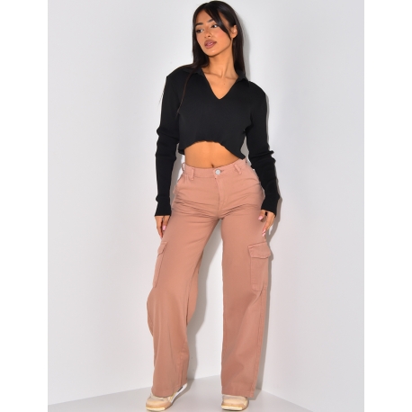 Crop-top manches longues côtelé