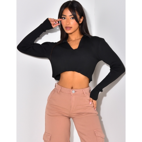 Long-Sleeved Ribbed Crop Top