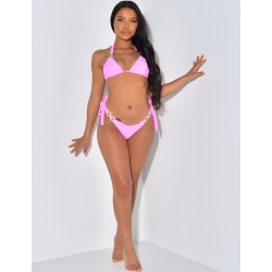 Maillot de bain 2 pièces à nouer avec anneaux à strass argent