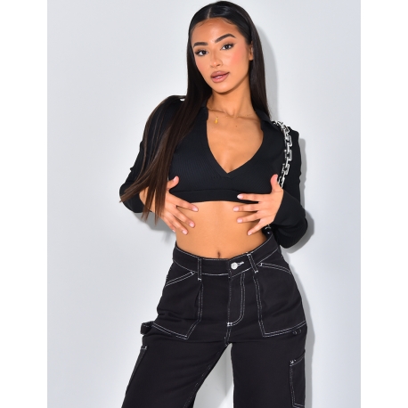 Crop-top décolleté côtelé