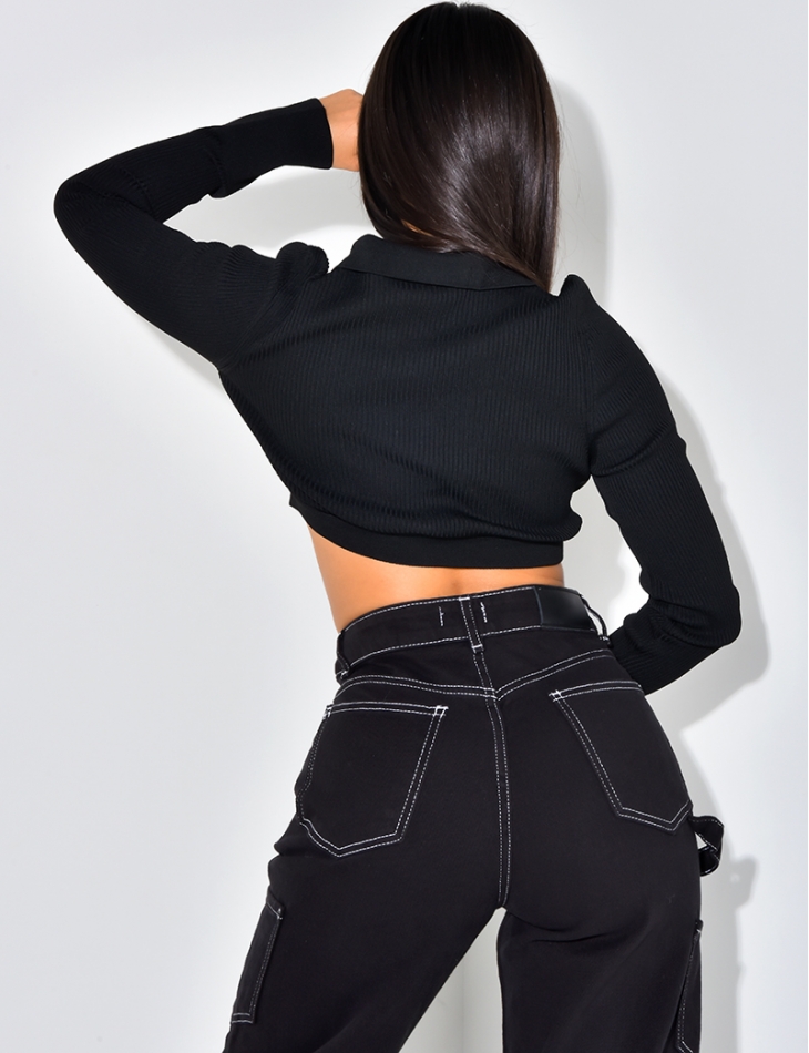 Crop-top décolleté côtelé Crop-top décolleté côtelé