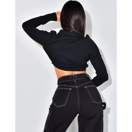 Crop-top décolleté côtelé Crop-top décolleté côtelé