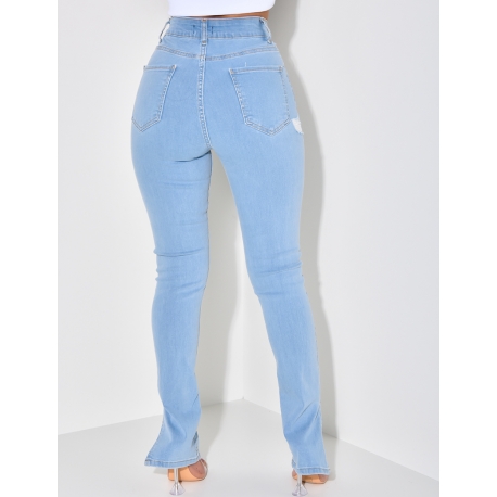 Jeans taille haute destroy à fente