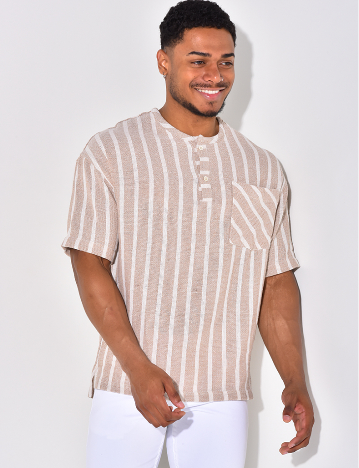 T-shirt à boutonner à rayure T-shirt à boutonner à rayure