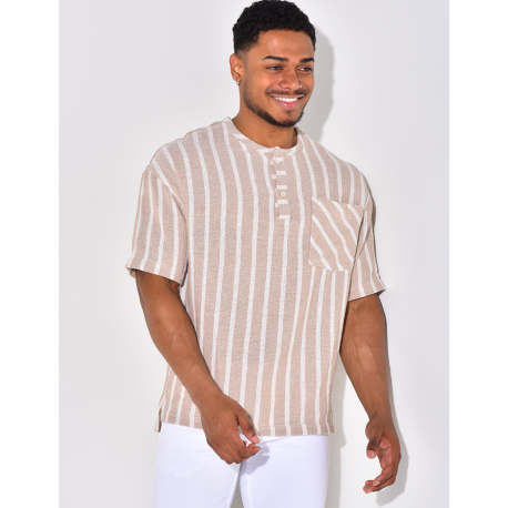 T-shirt à boutonner à rayure T-shirt à boutonner à rayure