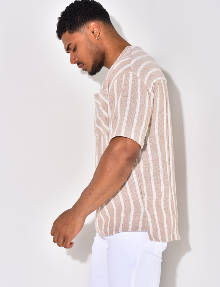 T-shirt à boutonner à rayure T-shirt à boutonner à rayure