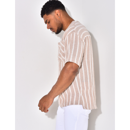 T-shirt à boutonner à rayure T-shirt à boutonner à rayure