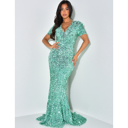 Robe longue sans manches à sequins