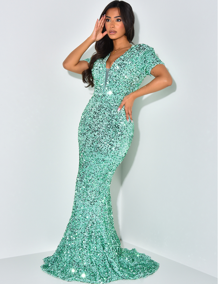Robe longue sans manches à sequins