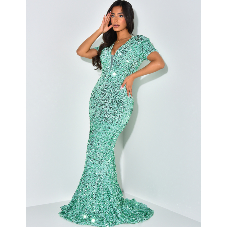 Robe longue sans manches à sequins