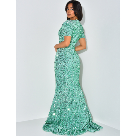 Robe longue sans manches à sequins