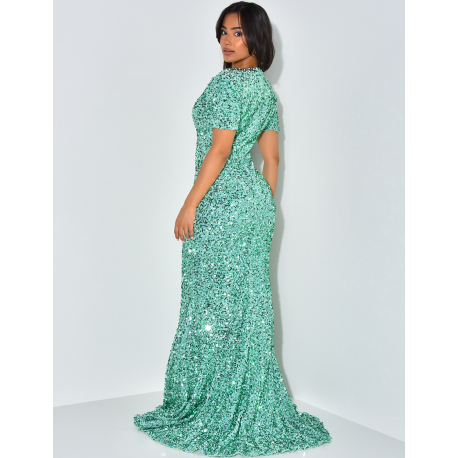 Robe longue sans manches à sequins