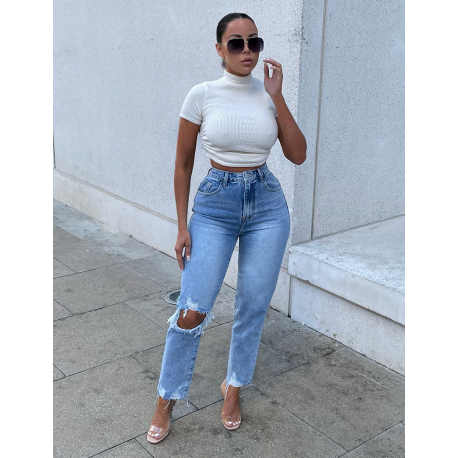 Jeans coupe droite destroy