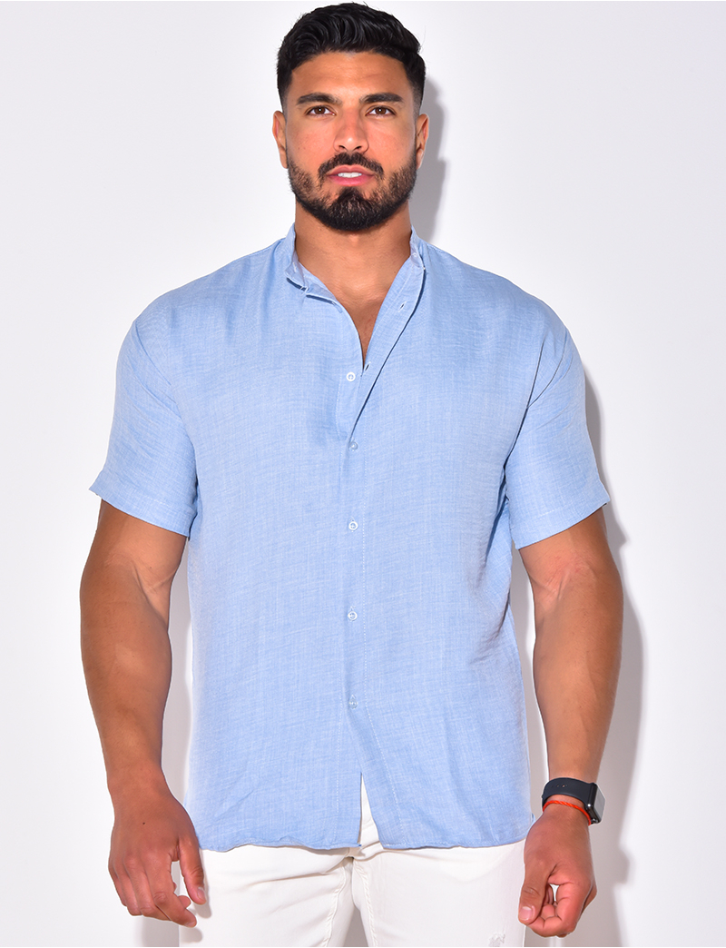 Thin Short-Sleeved Shirt with Small Collar