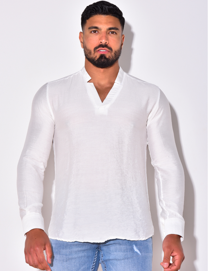 T-shirt fin manche longue col V
