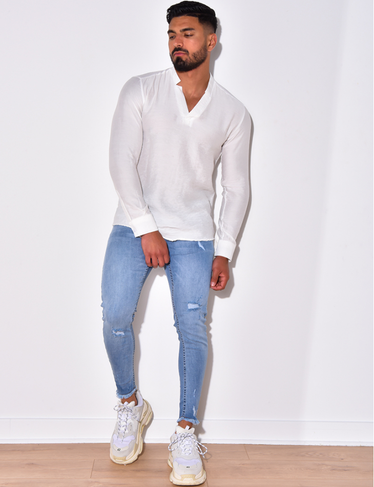 T-shirt fin manche longue col V T-shirt fin manche longue col V