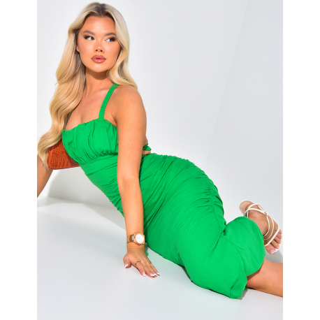 Robe froncée dos nu en coton à fente Robe froncée dos nu en coton à fente