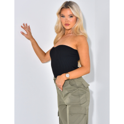 Crop-top côtelé décolté cache coeur