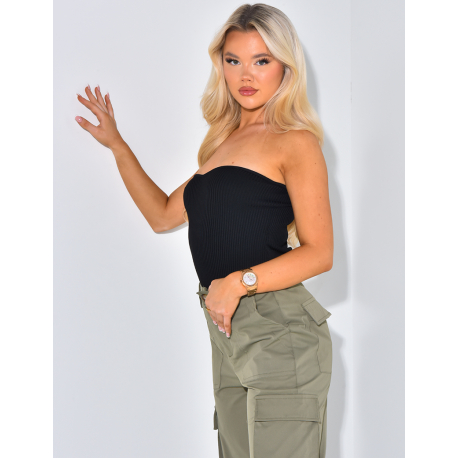 Crop-top côtelé décolté cache coeur