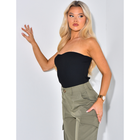 Crop-top côtelé décolté cache coeur