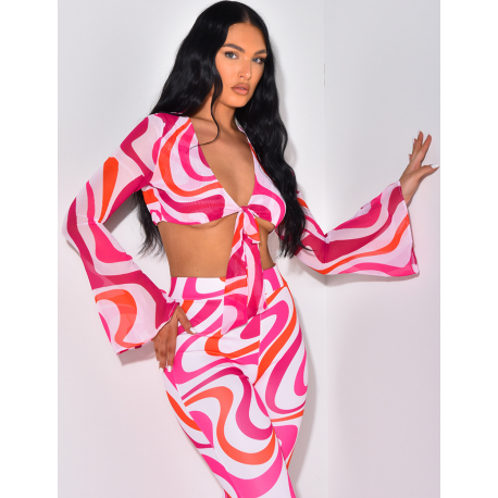 Crop-top transparent à motif à nouer Crop-top transparent à motif à nouer