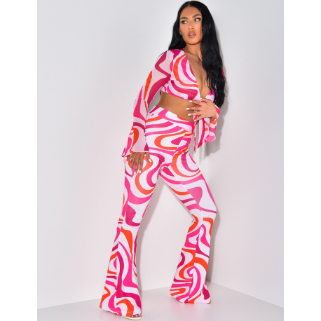 Crop-top transparent à motif à nouer Crop-top transparent à motif à nouer