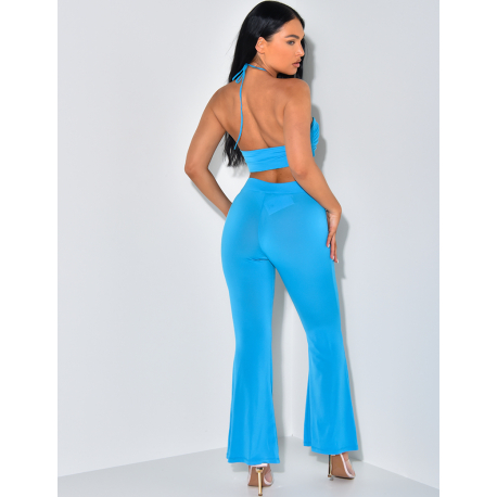 Ensemble crop-top à nouer autour du cou et pantalon fluide Ensemble crop-top à nouer autour du cou et pantalon fluide